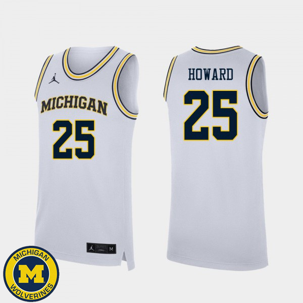 Men's Michigan Wolverines #25 Jace Howard White Embroidery Basketball Jersey